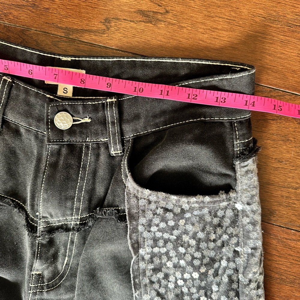 POL Black Wide Leg Jeans with Gray Patterned Side Panels - Picture 4 of 9